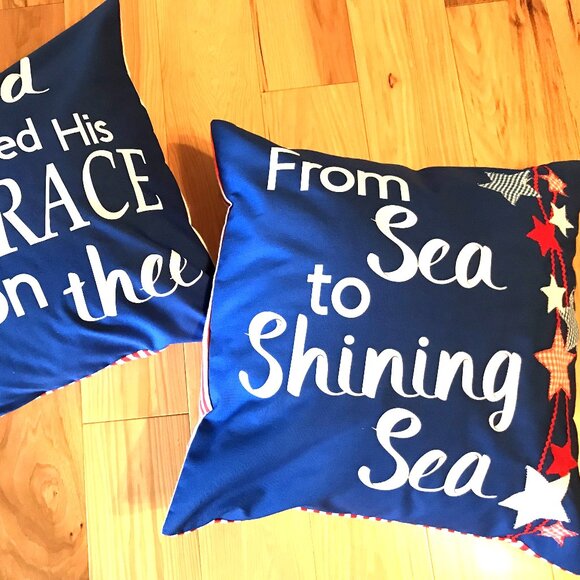 Patriotic Pillow Cover: Patchwork Stars, From Sea to Shining Sea Applique 18x18 - Picture 4 of 10